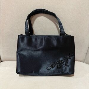 Black Satin Beaded Floral Mini Bag Crossbody
